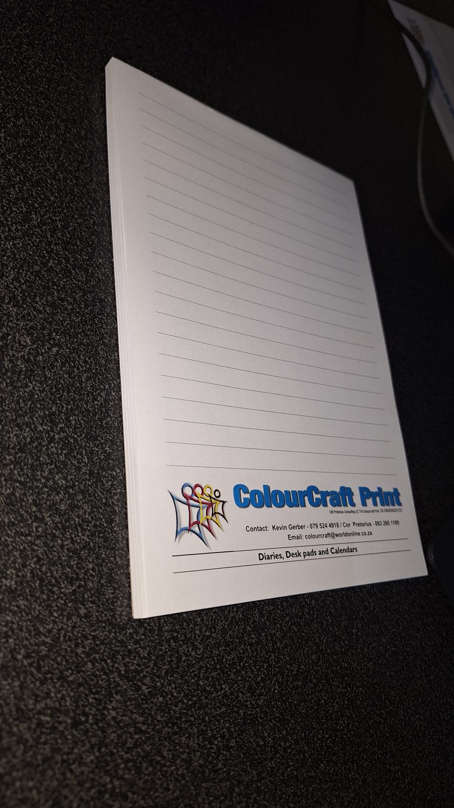 Branded notepad printed by ColourCraft Print in Pretoria